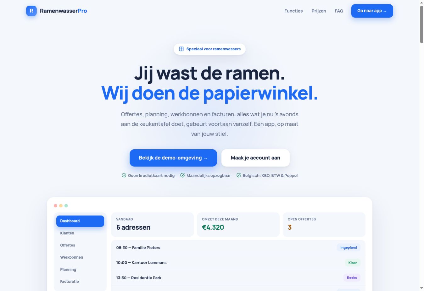 Homepage van het platform RamenwasserPro